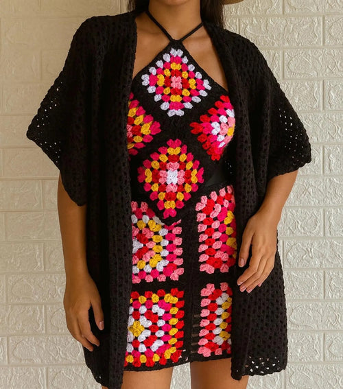 Black Crochet Collared Shirt