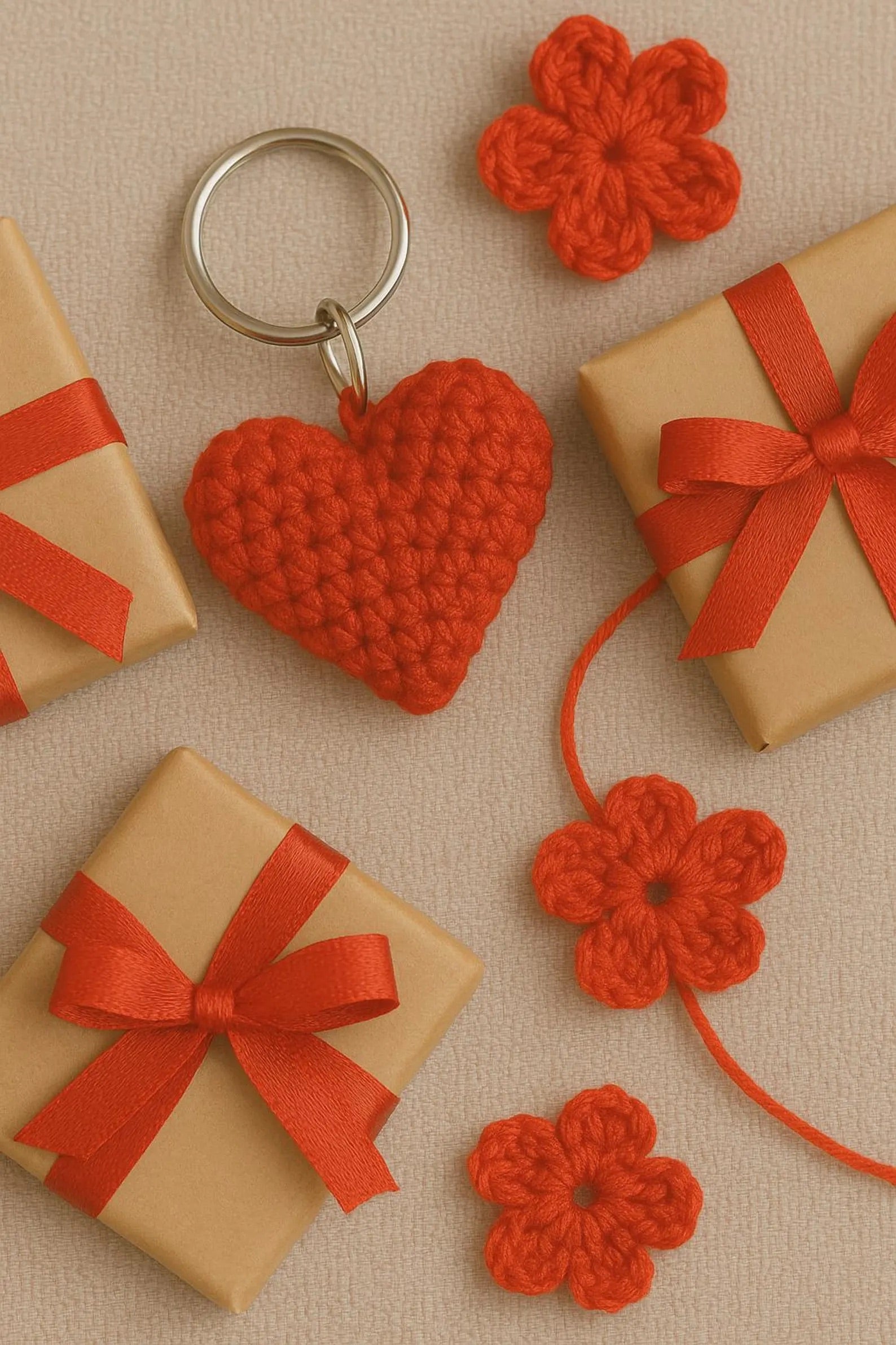 Crochet Heart Keychain Charm