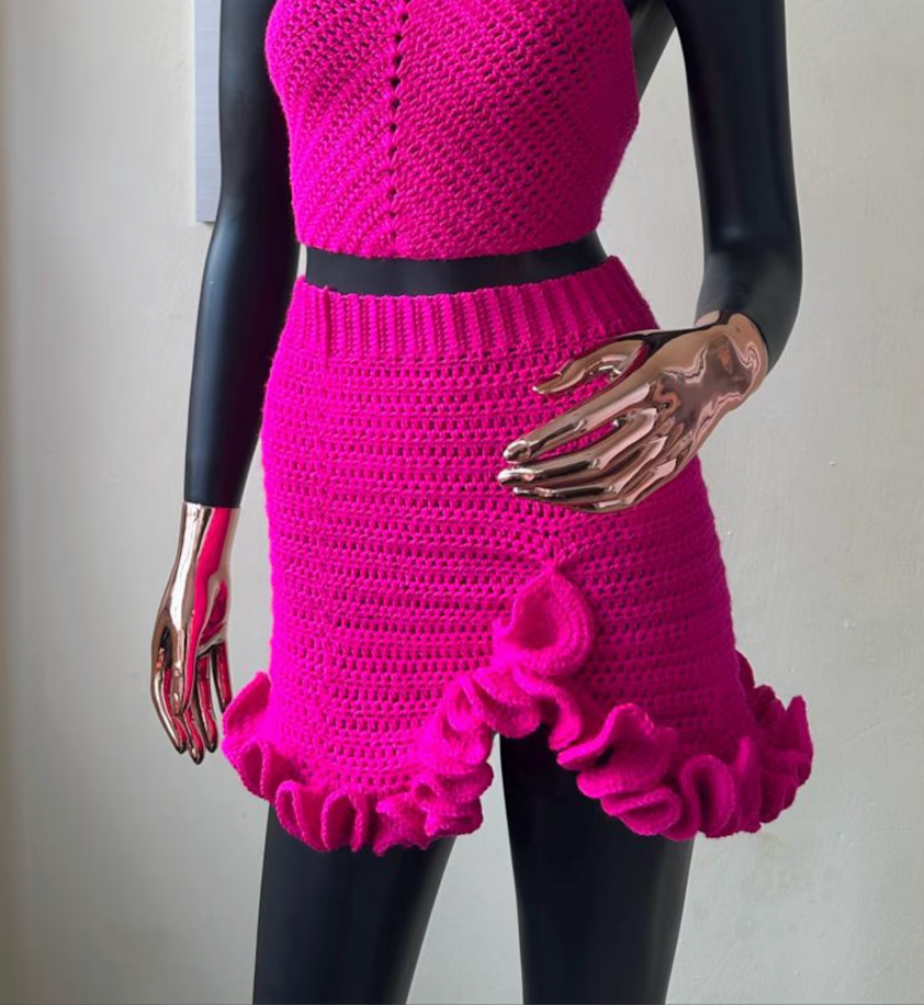 Crochet ruffle skirt with a slit