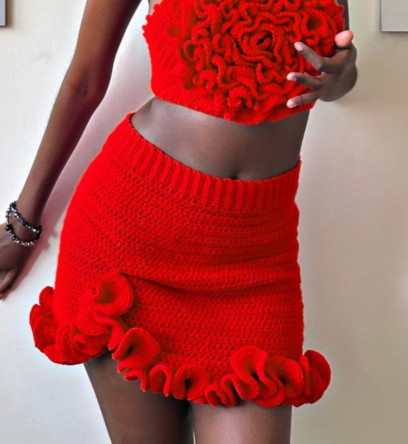 Crochet ruffle skirt with a slit