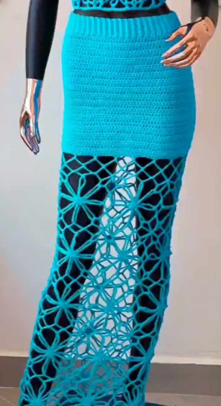 Flower Lace Crochet Maxi Skirt