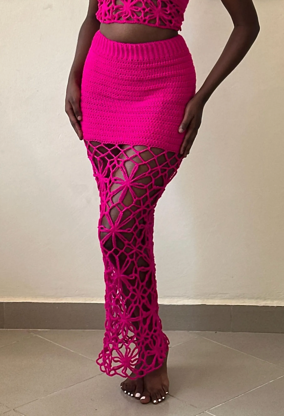 Flower Lace Crochet Maxi Skirt