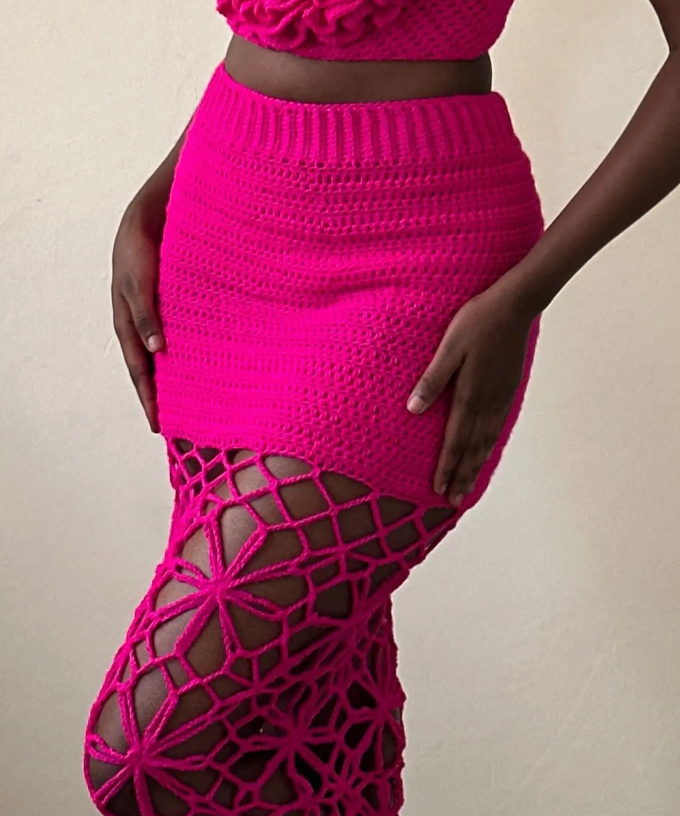 Flower Lace Crochet Maxi Skirt