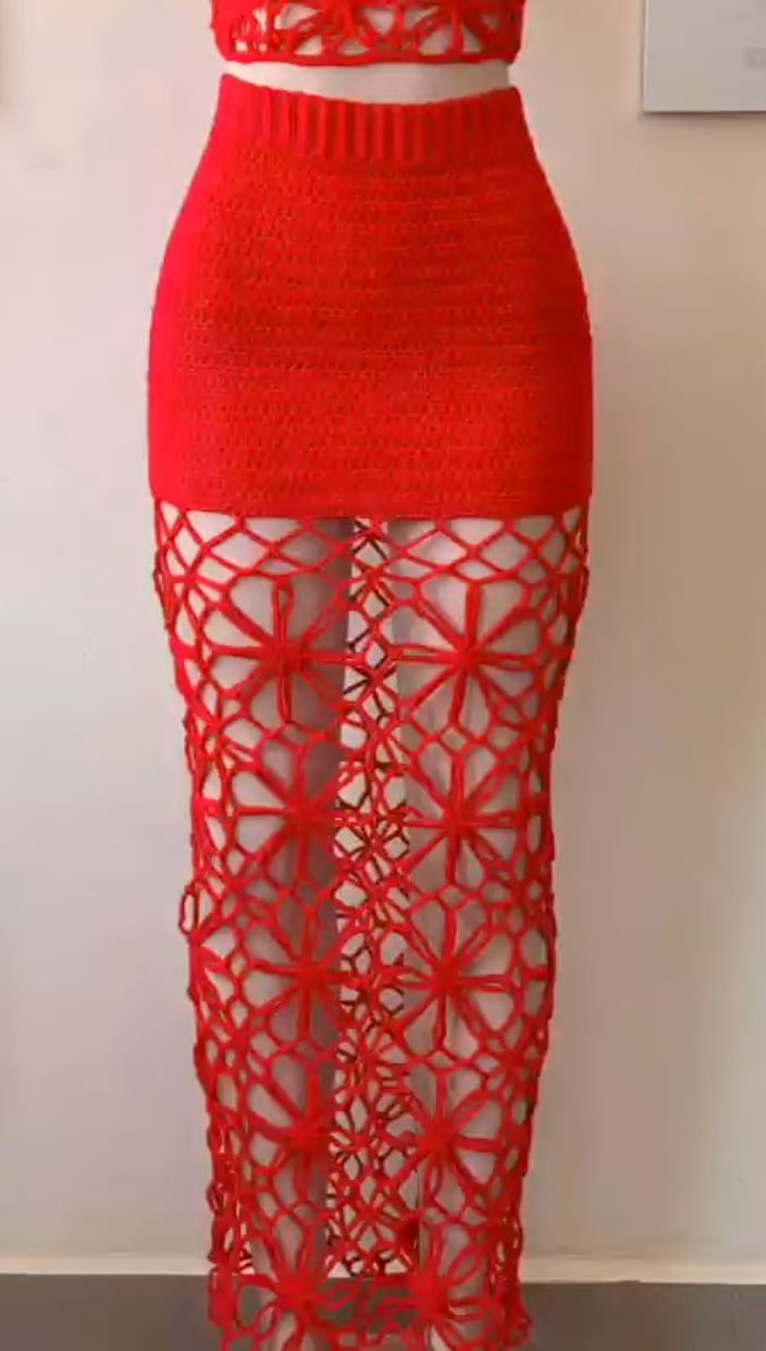 Flower Lace Crochet Maxi Skirt