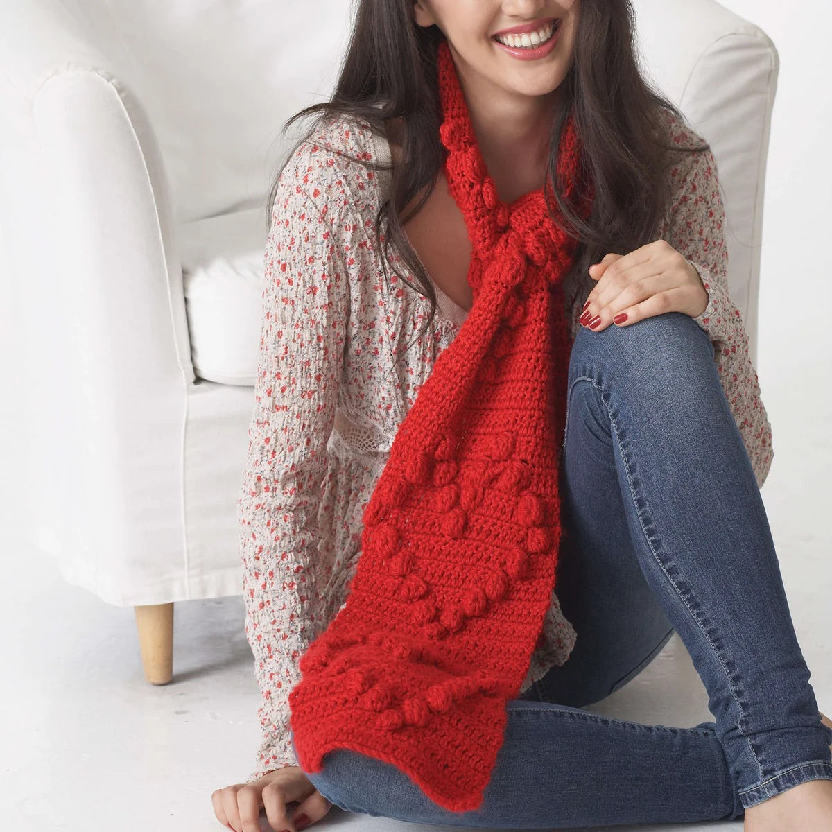 Red Heart Hand Crochet Scarf