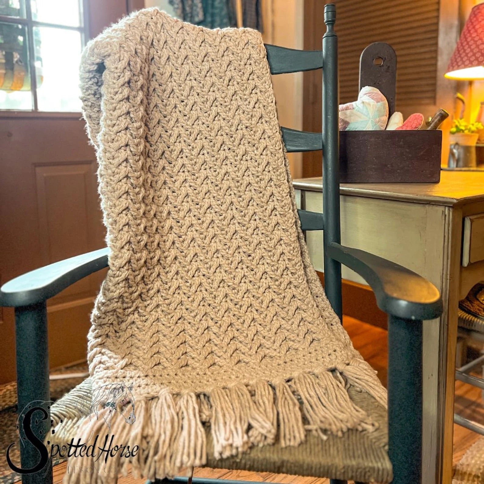 Sand Brown Crochet Throw