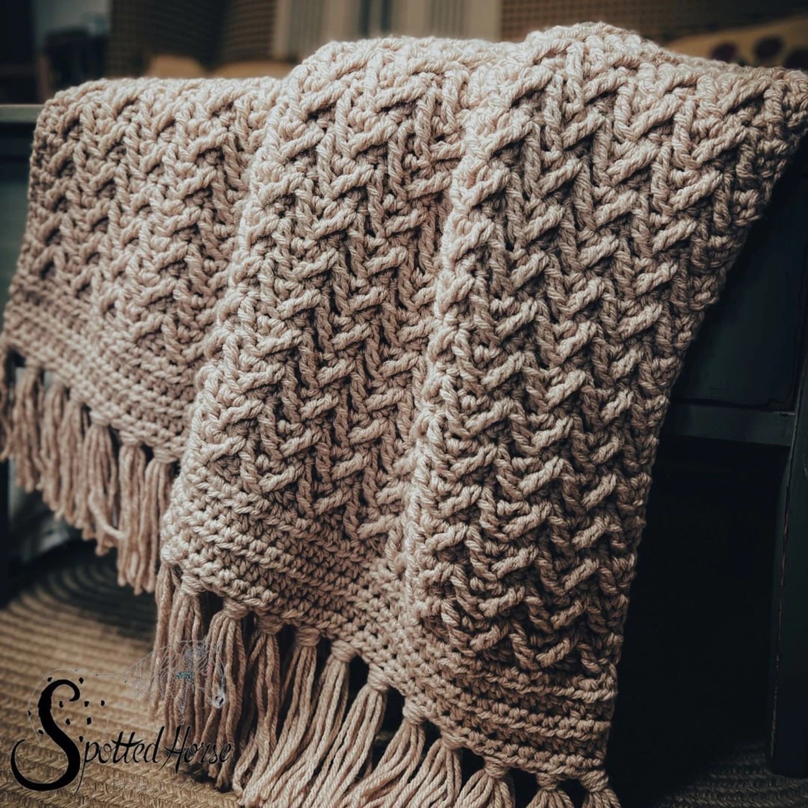 Sand Brown Crochet Throw