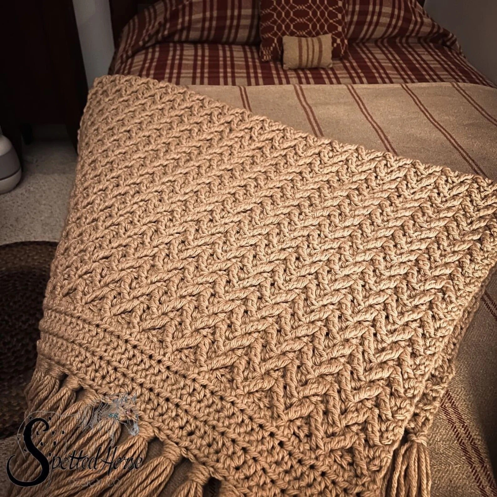 Sand Brown Crochet Throw