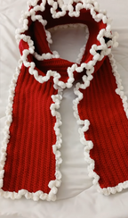 Red Crochet Scarf With White Frills