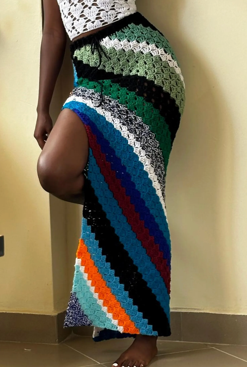 High Slit Crochet Maxi Skirt