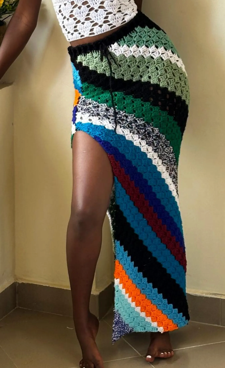 High Slit Crochet Maxi Skirt