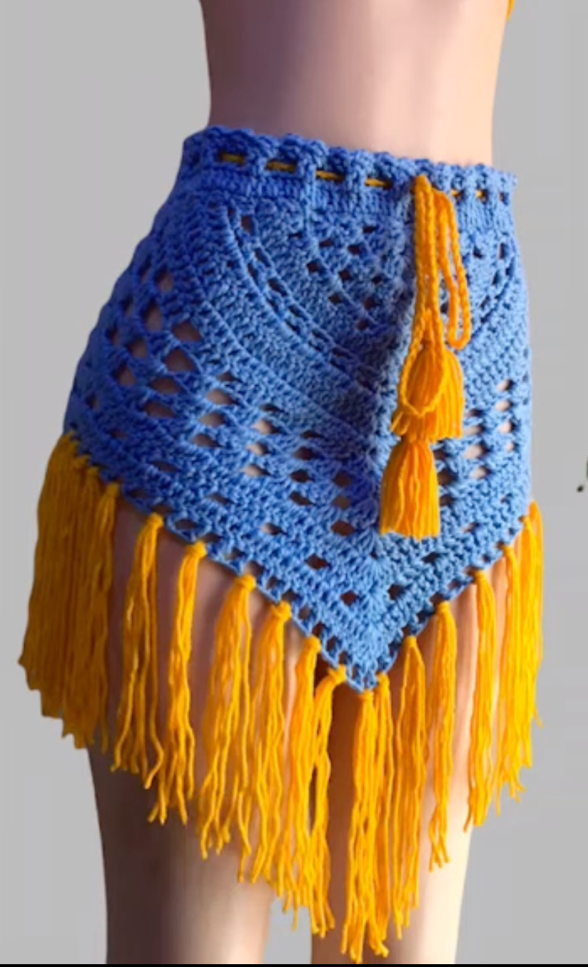 Asymetrical Crochet Fringe Skirt